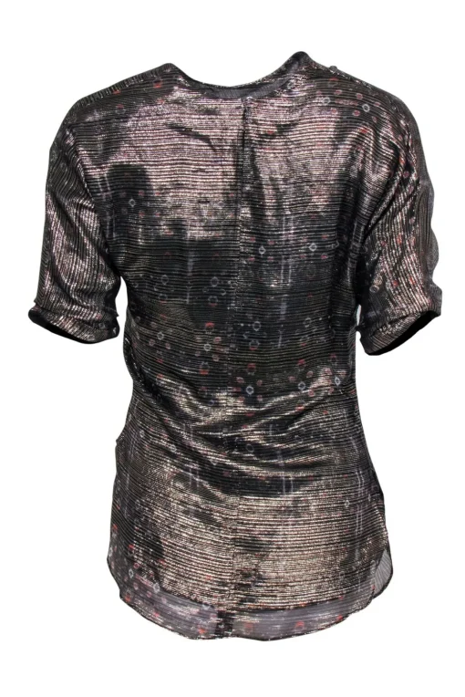 Isabel Marant - Black & Gold Striped Patterned Three Quarter Sleeve Blouse Sz 8