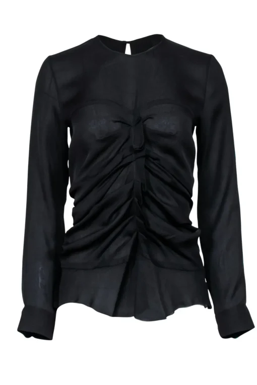Isabel Marant - Black Long Sleeve Blouse w/ Front Ruffle Sz 2