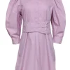 Isabel Marant - Pink Puff Sleeve Half Button-Up Belted Shirt Dress Sz M