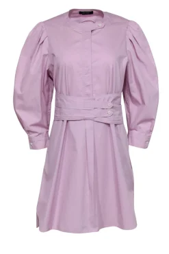 Isabel Marant - Pink Puff Sleeve Half Button-Up Belted Shirt Dress Sz M