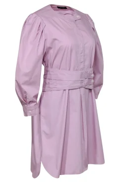 Isabel Marant - Pink Puff Sleeve Half Button-Up Belted Shirt Dress Sz M