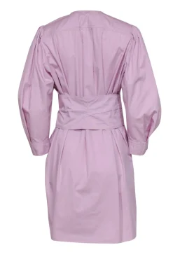 Isabel Marant - Pink Puff Sleeve Half Button-Up Belted Shirt Dress Sz M
