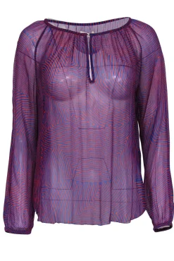 Isabel Marant - Red & Blue Sheer Silk "Dao" Blouse Sz 6