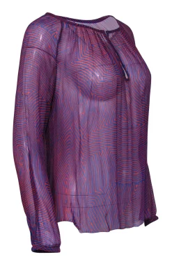 Isabel Marant - Red & Blue Sheer Silk "Dao" Blouse Sz 6