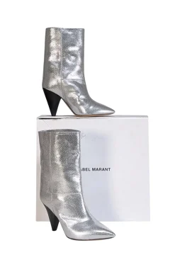 Isabel Marant - Silver Metallic Embossed Leather "Locky" Boots Sz 6
