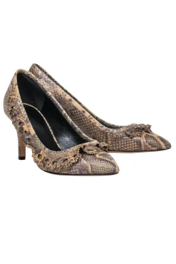 Isabel Marant - Tan & Brown Snakeskin-Embossed Leather Pumps w/ Ruffle Sz 6