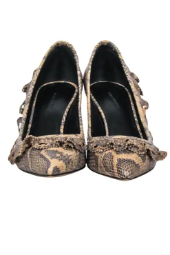 Isabel Marant - Tan & Brown Snakeskin-Embossed Leather Pumps w/ Ruffle Sz 6