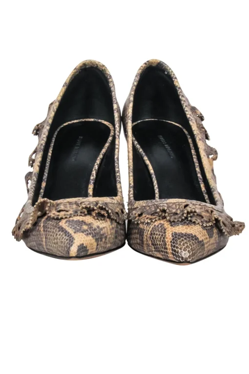 Isabel Marant - Tan & Brown Snakeskin-Embossed Leather Pumps w/ Ruffle Sz 6