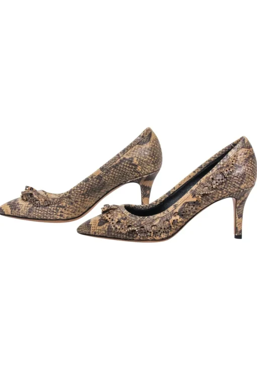 Isabel Marant - Tan & Brown Snakeskin-Embossed Leather Pumps w/ Ruffle Sz 6
