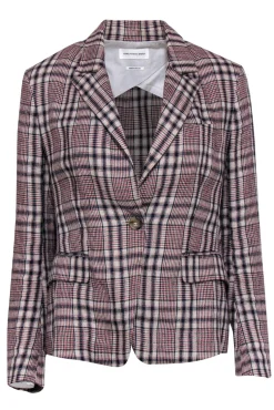 Isabel Marant Etoile - Beige, Red & Navy Plaid Buttoned Linen Blazer Sz 6