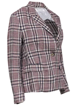 Isabel Marant Etoile - Beige, Red & Navy Plaid Buttoned Linen Blazer Sz 6
