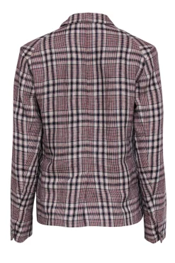 Isabel Marant Etoile - Beige, Red & Navy Plaid Buttoned Linen Blazer Sz 6