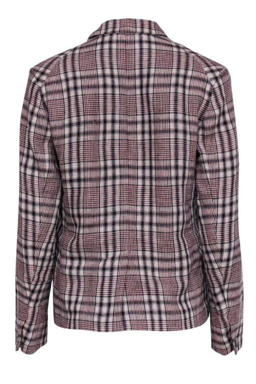 Isabel Marant Etoile - Beige, Red & Navy Plaid Buttoned Linen Blazer Sz 6
