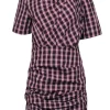 Isabel Marant Etoile - Black w/ Red & Cream "Oria" Shirred Check-Print Dress Sz 10