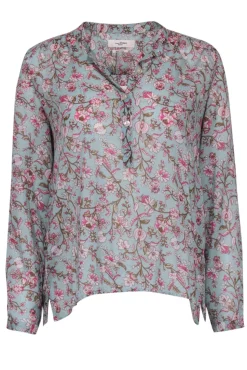 Isabel Marant Etoile - Blue Long Sleeve Blouse w/ Pink Floral Print Sz S