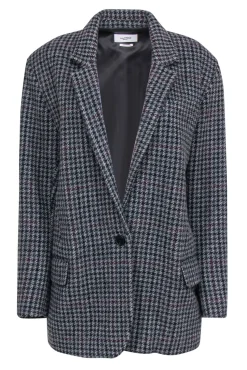Isabel Marant Etoile - Charcoal, Black & Maroon Houndstooth Buttoned Wool Coat Sz 4