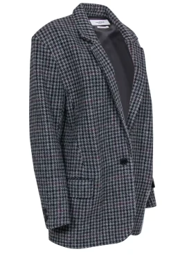 Isabel Marant Etoile - Charcoal, Black & Maroon Houndstooth Buttoned Wool Coat Sz 4