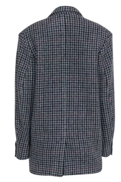 Isabel Marant Etoile - Charcoal, Black & Maroon Houndstooth Buttoned Wool Coat Sz 4
