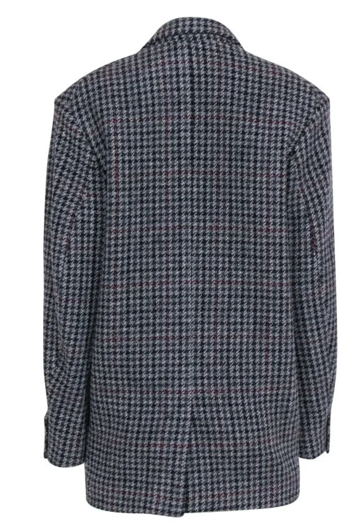 Isabel Marant Etoile - Charcoal, Black & Maroon Houndstooth Buttoned Wool Coat Sz 4