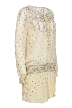 Isabel Marant Etoile - Cream & Grey Floral Print Drop Waist Dress Sz L