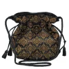 Isabella Fiore - Black Leather & Gold Embroidered "Grace" Bucket Bag
