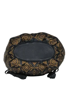 Isabella Fiore - Black Leather & Gold Embroidered 