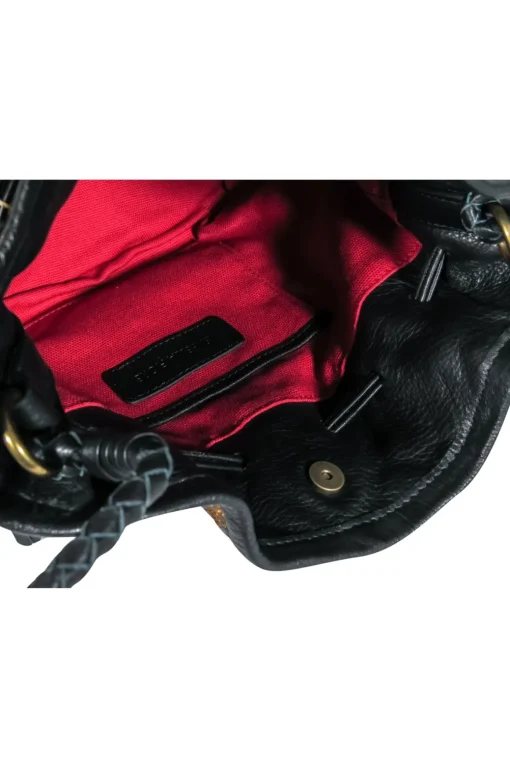 Isabella Fiore - Black Leather & Gold Embroidered "Grace" Bucket Bag