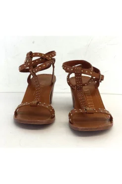 Ivy Kirzhner - Cognac Olympian Studded Sandal Heels Sz 8