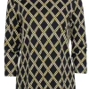 J. McLaughlin - Black & Gold Lattice Print Three-Quarter Sleeve Top Sz L