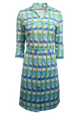 J. McLaughlin - Green, Blue, & Cream Geometric Print