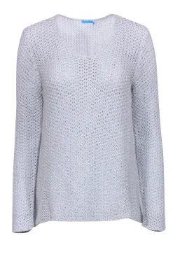 J. McLaughlin - Grey & Silver Long Sleeve Pointelle Pullover Sweater Sz M