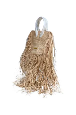 Jacquemus - Beige & White Raffia Woven Calfskin Le Petit Baci Handbag