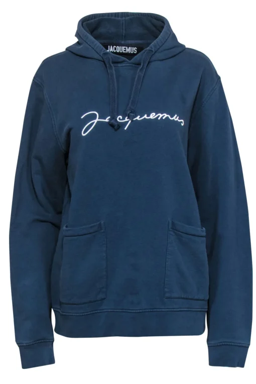 Jacquemus - Slate Blue Logo Embroidered Cotton Hoodie Sz M