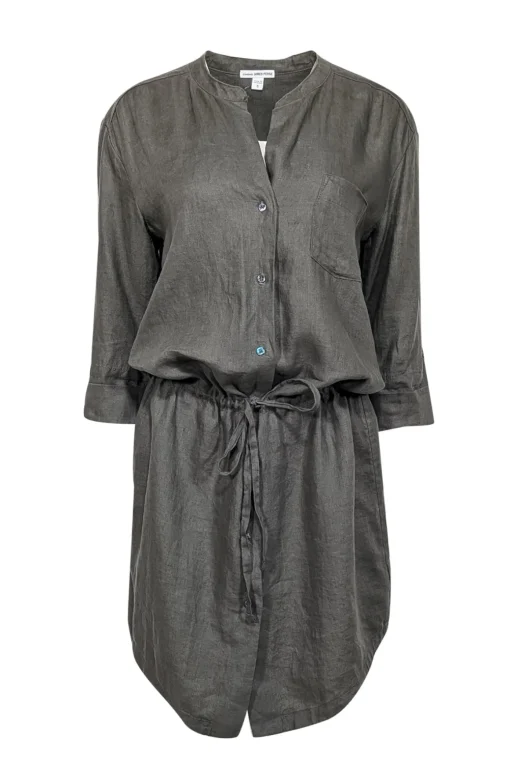 James Perse - Army Green Linen Drop Waist Mini Dress Sz L