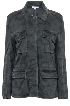 James Perse - Black Camouflage Print Button-Up Jacket Sz L