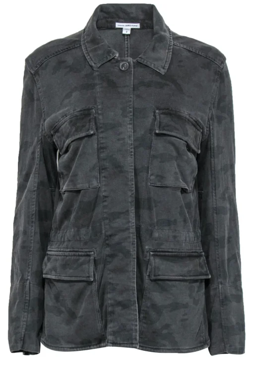 James Perse - Black Camouflage Print Button-Up Jacket Sz L
