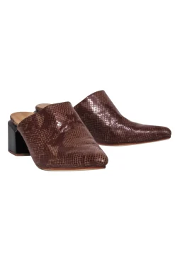 James Smith - Brown Snakeskin Pointed Toe Heeled Mules Sz 10