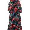 Jason Wu - Green, Red, & Multicolor Blurred Floral Print Chiffon Dress Sz 12
