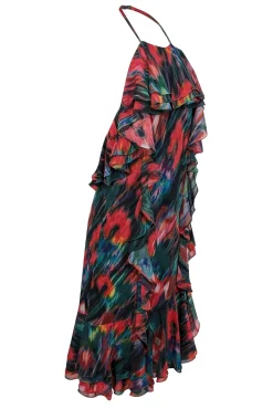 Jason Wu - Green, Red, & Multicolor Blurred Floral Print Chiffon Dress Sz 12