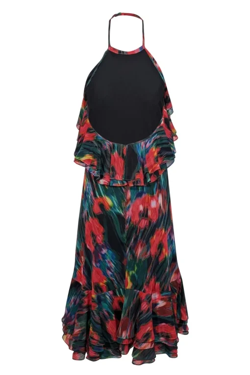 Jason Wu - Green, Red, & Multicolor Blurred Floral Print Chiffon Dress Sz 12