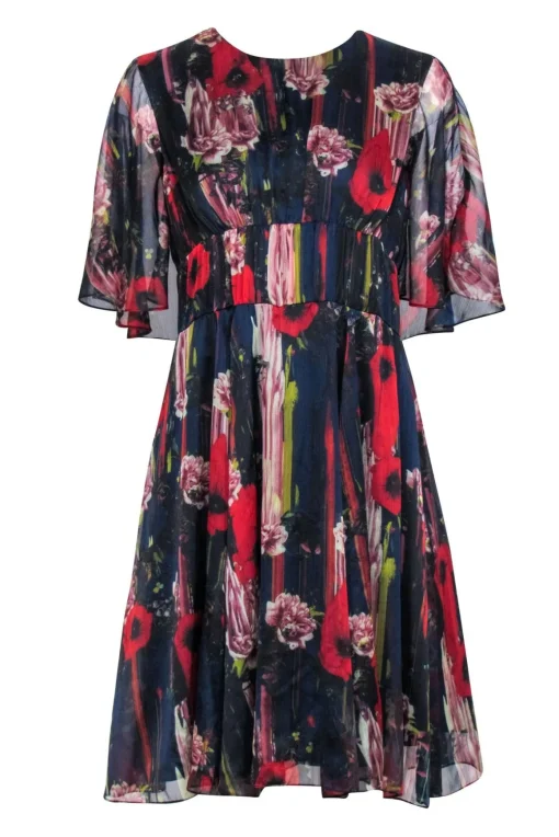 Jason Wu - Navy & Red Floral Print Dress Sz 8