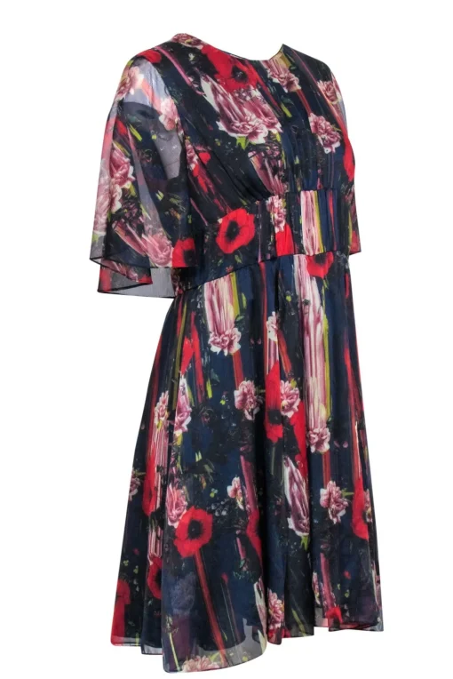 Jason Wu - Navy & Red Floral Print Dress Sz 8