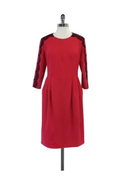 Jason Wu - Red & Black Lace Wool Open Back Dress Sz 8
