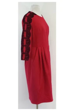 Jason Wu - Red & Black Lace Wool Open Back Dress Sz 8