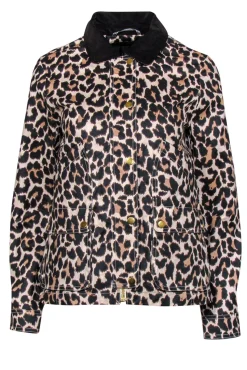 J.Crew - Beige & Black Leopard Print Coated Jacket w/ Corduroy Collar Sz XS