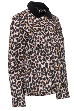 J.Crew - Beige & Black Leopard Print Coated Jacket w/ Corduroy Collar Sz XS