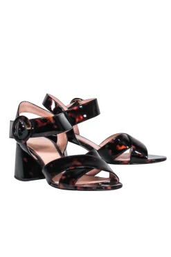 J.Crew - Brown Tortoise Shell Patent Leather Block Heel Sandals w/ Buckle Sz 6.5