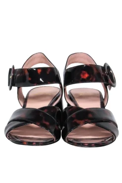 J.Crew - Brown Tortoise Shell Patent Leather Block Heel Sandals w/ Buckle Sz 6.5