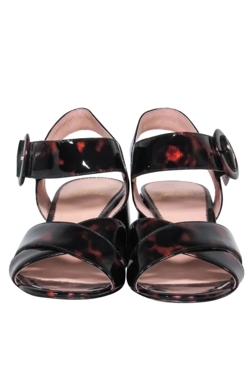 J.Crew - Brown Tortoise Shell Patent Leather Block Heel Sandals w/ Buckle Sz 6.5