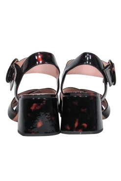 J.Crew - Brown Tortoise Shell Patent Leather Block Heel Sandals w/ Buckle Sz 6.5
